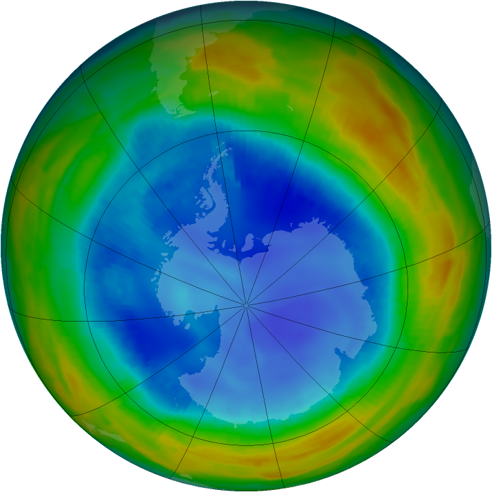 Antarctic ozone map for 14 August 1996